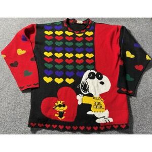 Vintage Snoopy & Friends Sweater Hearts‎ Knit Colorful Retro Size Medium USA